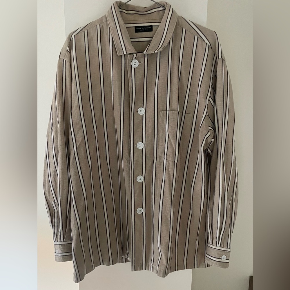 Comme des Garcons Tan and White Casual Button Down Shirt